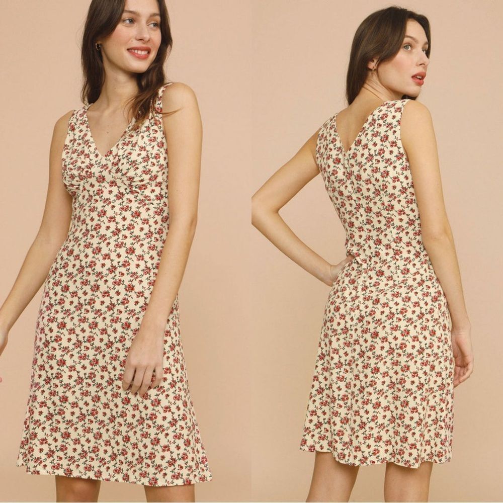 Rouje Cream Floral Slip Dress with Red Flowers